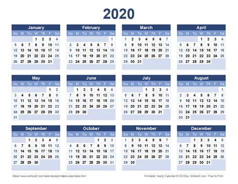2019 Calendar 2020 Editable