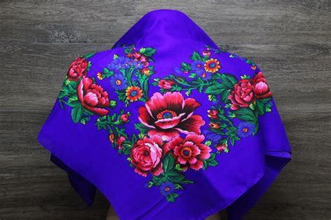 russian scarf slavic babushka floral scarf ethnic folk shawl etsy