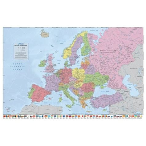 Political Map Of Europe Flags Political Reference Educational Poster
