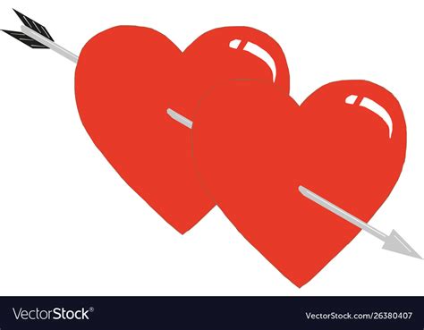 Two Hearts Pierced An Arrow Hearts And Arrow Vector Image
