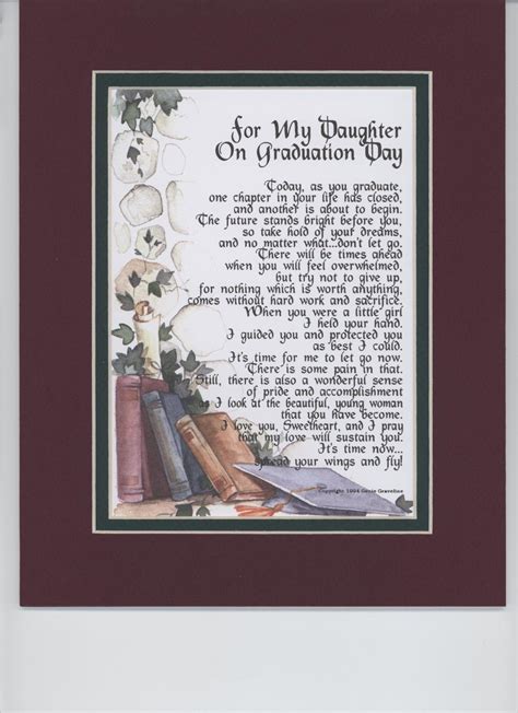 The college graduates are heading into a new phase in life. "For My Daughter on Graduation Day" Touching 8x10 Poem ...