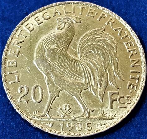 Rare 1905 France French Rooster Gold Coin 1905 Jb Military Antiques