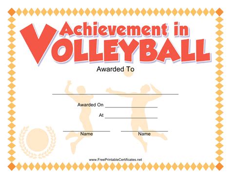 Volleyball Certificate Of Achievement Template Red Yellow Download