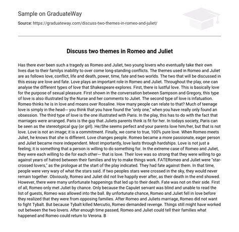 ⇉discuss Two Themes In Romeo And Juliet Essay Example Graduateway