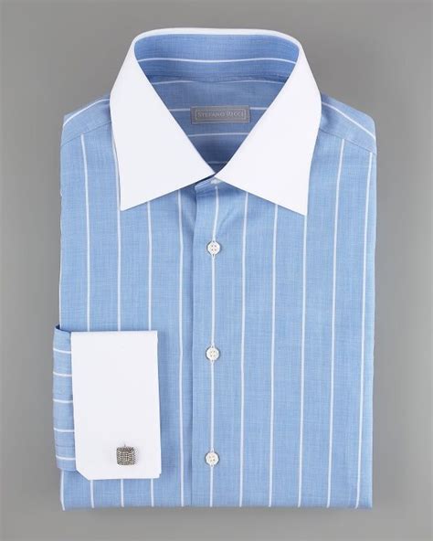 Stefano Ricci Contrast Collar Blue Dress Shirt White Collar Dress Shirt