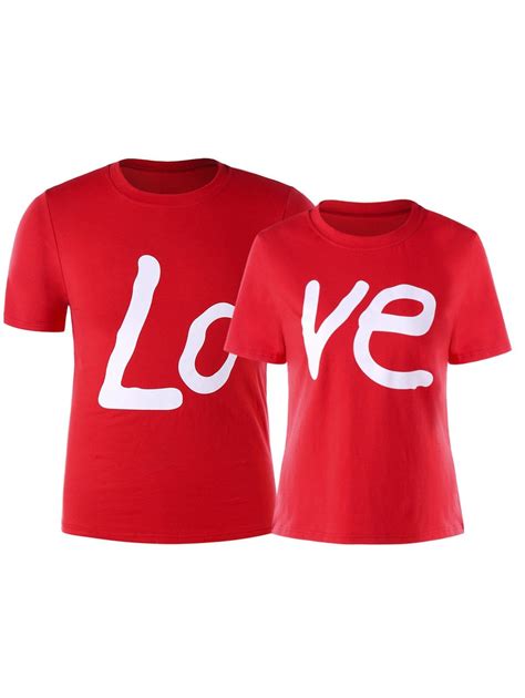 Love Print Matching Couples T Shirt Red Men L Cute Couple Outfits