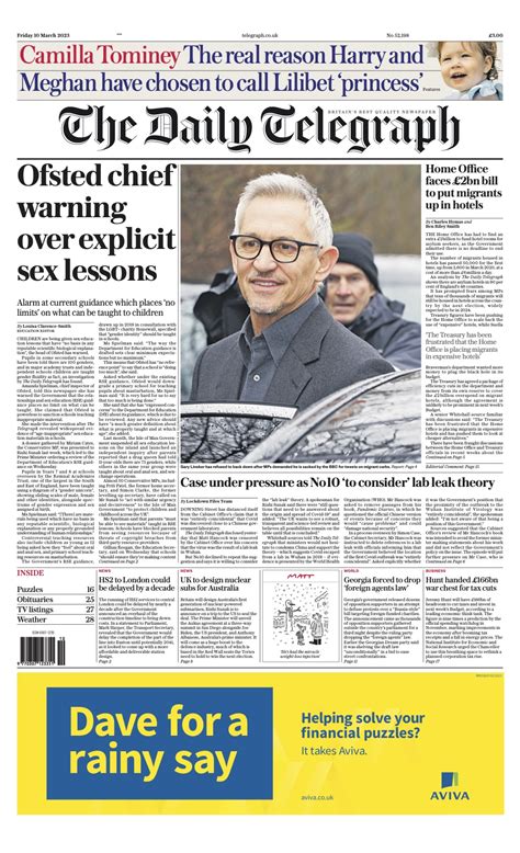 Daily Telegraph Front Page Th Of March Tomorrow S Papers Today