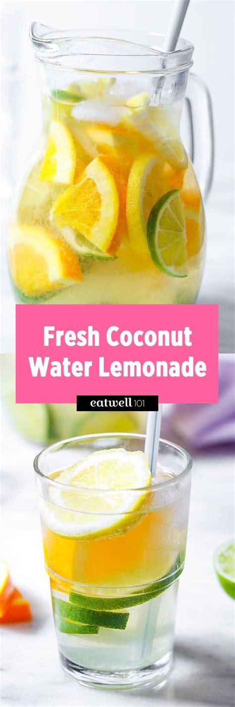 Coconut water serves as the perfect moisturizer and hydration substance, as it hosts more than 16 vitamins and minerals, being a natural alternative to sports and energy drinks; Fresh Coconut Water Lemonade | Recipe | Lemonade, Smoothie drinks, Coconut water