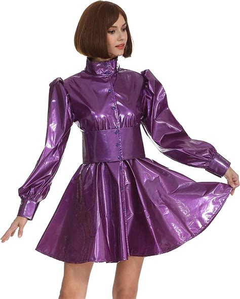 Amazon Com Women Sissy Gothic Punk Purple Pvc Ball Gown Dress Uniform Crossdress Clothing