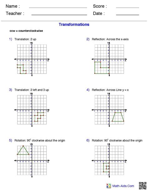 Geometry Transformations Worksheet Answers