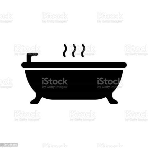 Silhouette Bathtub On Legs Outline Icon Of Take Hot Bath Stock Illustration Download Image Now