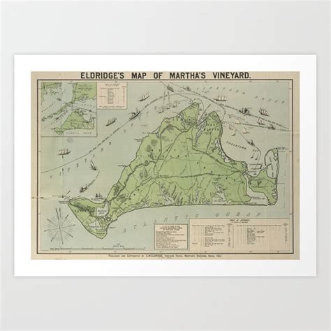 Vintage Map Of Marthas Vineyard Art Print By Bravuramedia Society