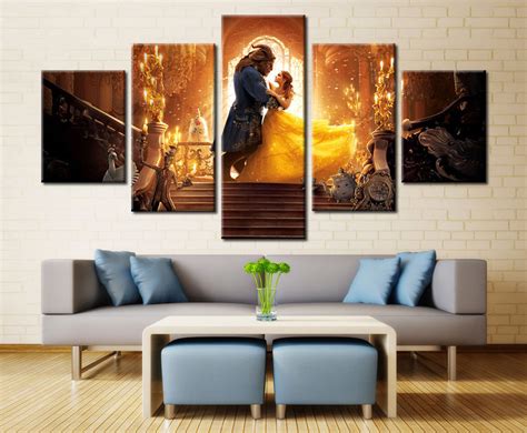 Beast's true identity is a charming prince who is discovering love in the form of the beautiful belle. Framed 5 Piece Beauty and the Beast Poster Canvas Wall Art ...