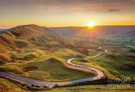 Sunset On The Winding Road To Barber Booth Peak District National Park