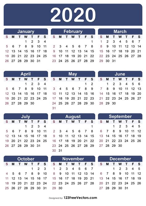 Free Free Printable Calendar 2020