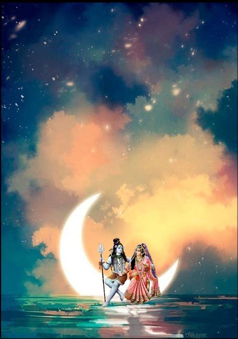 Lord Shiva And Parvati On Moon In Creative Art Painting Shiva Parvati