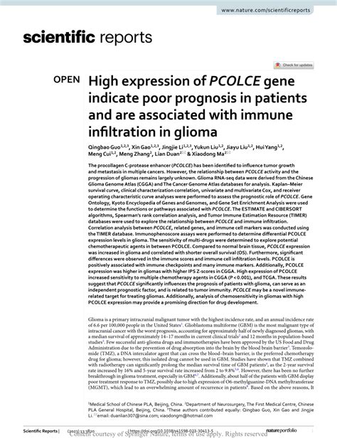 PDF High Expression Of PCOLCE Gene Indicate Poor Prognosis In
