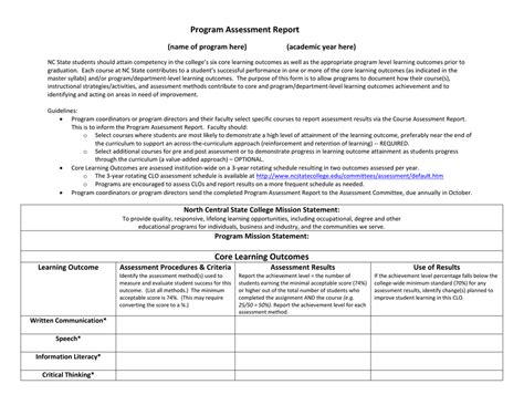 Program Assessment Report Template