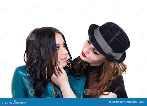 Two Adorable Lesbians Lovingly Caressing Stock Image Image Of
