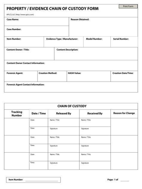 Aplcs Propertyevidence Chain Of Custody Form Fill And