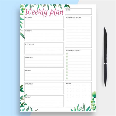 Undated Weekly Planner A5 Printable Vertical One Page Etsy Undated