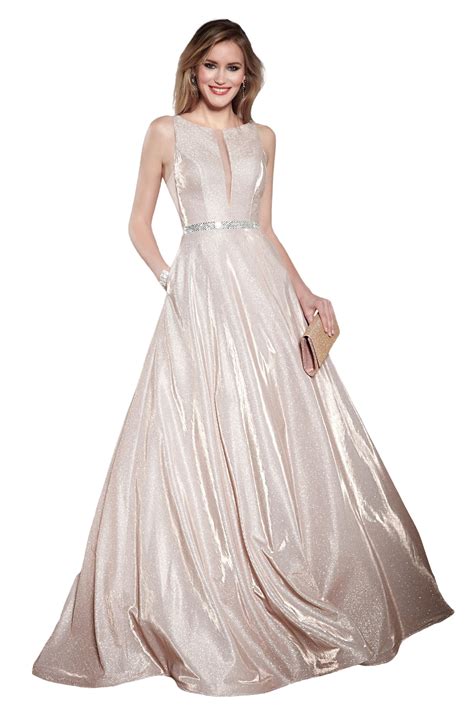 Full length champagne dress with diamante waistband. 690723 - Catherines of Partick