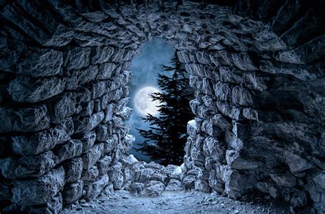 Dark Gothic Ruins With Fullmoon Stock Photo Download Image Now Istock