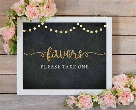 Wedding Favors Sign Printable 8x10 Black Chalkboard And Gold Wedding