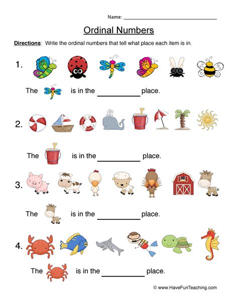 Identifying Ordinal Numbers Worksheet Preschool
