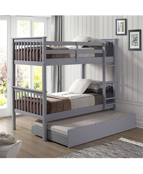 Walker Edison Solid Wood Twin Bunk Bed With Trundle Bed Grey Macys