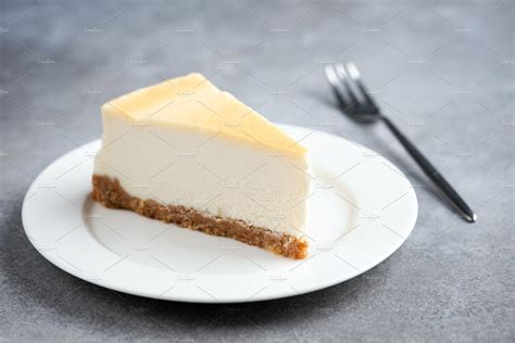 Slice Of Plain Cheesecake Containing Cheesecake Slice And Cake Food