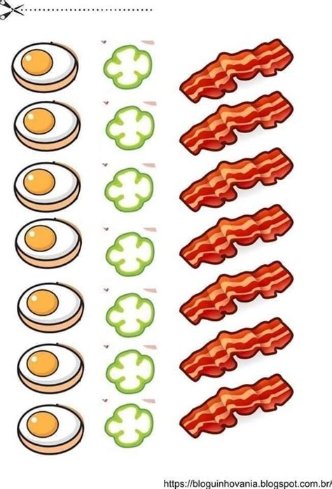 An Image Of Bacon And Eggs In Different Stages Of Cooking On A White