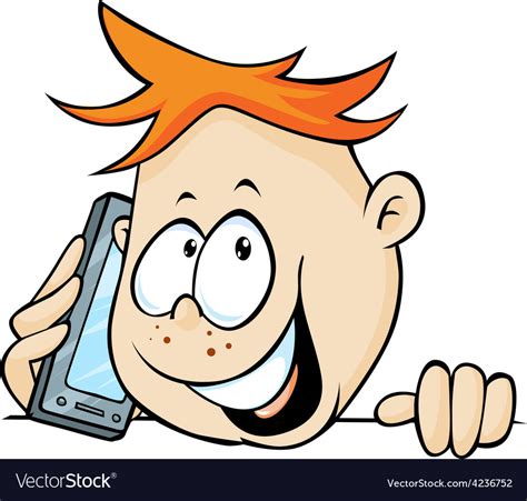 Boy Calling With Mobil Phone Peeking Out Vector Image