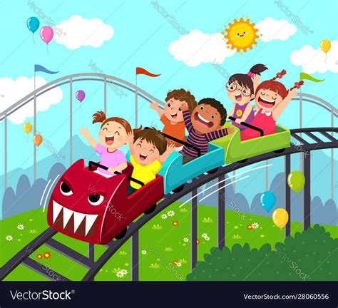 Kids Having Fun On Roller Coaster Royalty Free Vector Image