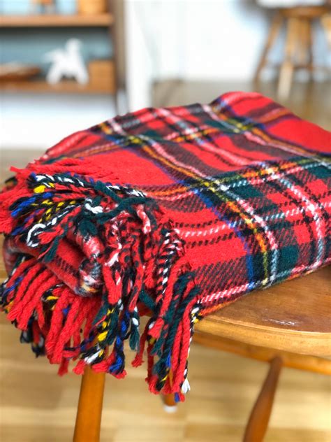 Swedish Wool Throw Blanket Red And Green Tones Wool