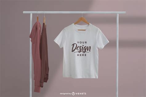 clothes on hanger and rack t shirt mockup psd editable template