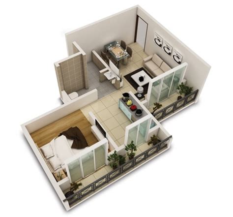 Desain rumah mungil yang memiliki lebar 4. 10 Denah Apartemen Satu Kamar Tidur 3D |Dirumahku.com