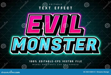 Evil Monster 3d Glowing Text Effect Editable Stock Vector