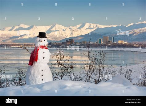 Scenic View Chugach Mountains Anchorage Skyline Cook Inlet Snowman In
