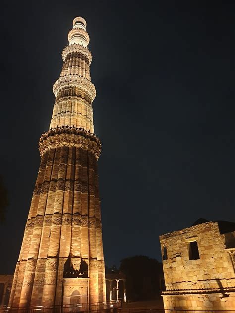 Night View Of Qutub Minar New Delhi India Download This Photo By