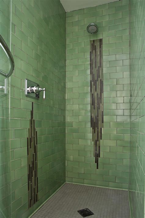 Deep Jade Green Waterfall Tile Shower Mid Century Historic Series