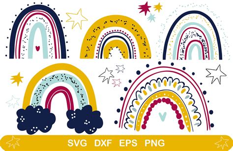 Rainbow Svg Clipart Bundle Hand Drawn Boho Rainbow Png Svg Etsy