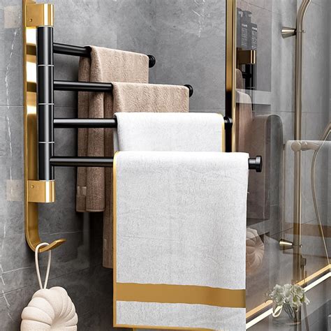Matte Black Bathroom Swivel Towel Bar Space Saving Swinging Towel Rack