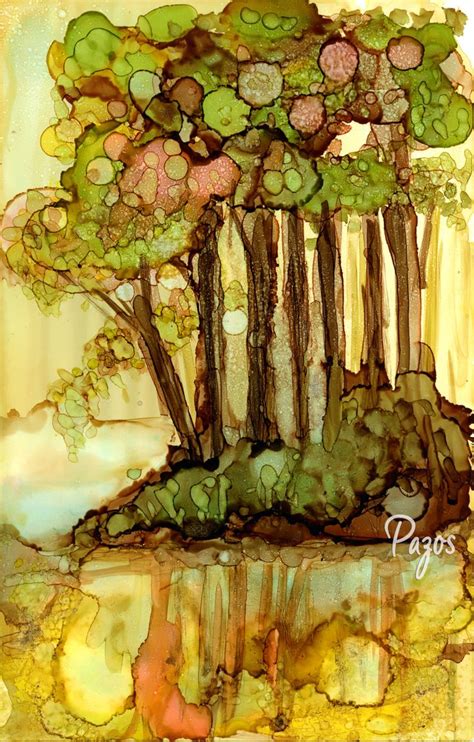 Trees At Waters Edge By Maria Pazos Alcohol Inks Alcohol Ink Crafts