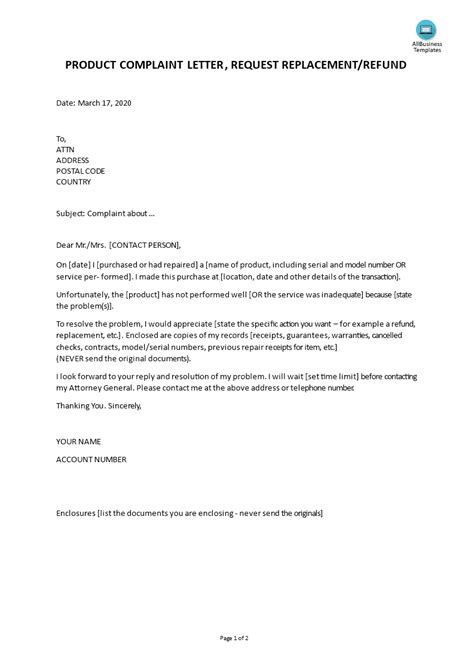How To Ask For A Replacement In A Complaint Letter Download This