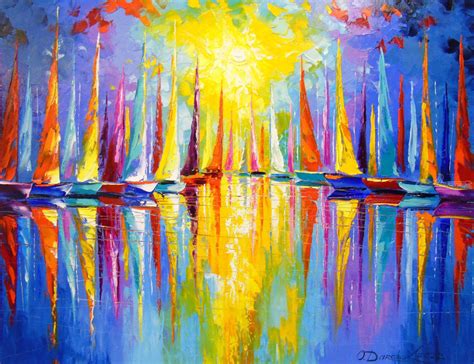 Rainbow Sailboats Paintings By Olha Darchuk
