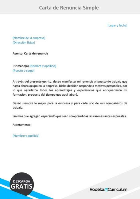 Modelo De Carta De Renuncia Simple En Word Gratis