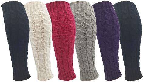 leg warmers for women 6 pairs knee high cable knit warm thermal acrylic winter sleeve women