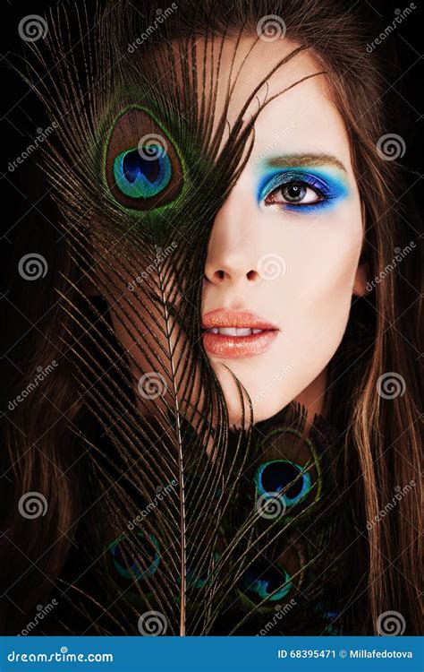 Beautiful Woman With Makeup And Peacock Feather Stock Image Image Of Luxury Feather 68395471