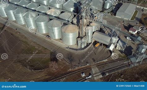 Aerial Drone View Flight Over Elevator Complex Structures Drying